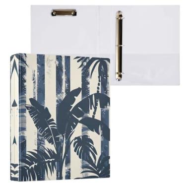 Imagem de Qilmy Organizador de fichário redondo de palmeira estilo azul, fichário de 3 anéis com prancheta (carta A4), fichário fofo para material de escritório escolar 415