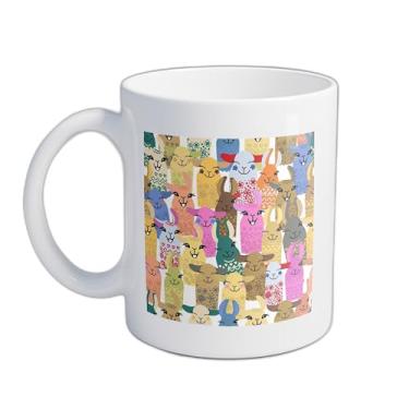 Imagem de Caneca Xícara Café Porcelana 300ml Com Desenho De Cactos E Folhas
