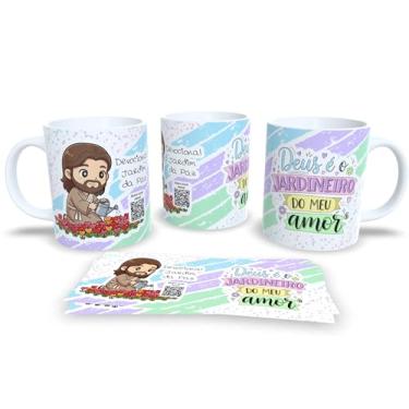 Imagem de Caneca Devocional Jardim da Paz, Branca com Listras Rosa e Verde, Flores, Tema Religioso (23000)