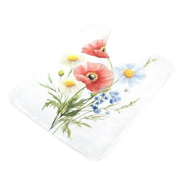 Imagem de Burbuja Tapete de banheiro buquê floral, tapete de banho absorvente de pelúcia macio, base de vaso sanitário antiderrapante para piso de banheiro, oval em forma de U