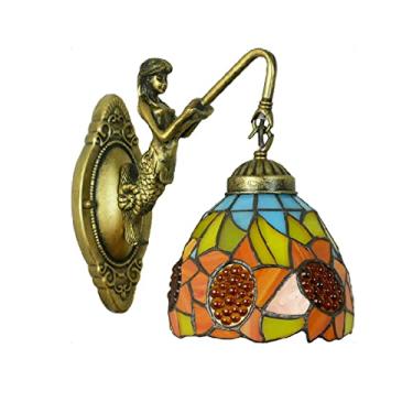 Imagem de Arandela de parede estilo Tiffany com vitral de girassol, luminária vintage com múltiplas lâmpadas para espelho de banheiro, ideal para maquiagem e corredor. 110V-240V, 1 lâmpada.