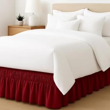 Imagem de Saia para Cama Box Baú Com Babado e Elástico Ajustável aos Tamanhos Solteiro a Queen, Fácil Colocação - Vinho