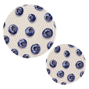 Imagem de Qilmy 2 suportes de panela para trivets de mirtilos frescos, almofadas quentes, tapetes de mesa, jogo americano para cozinhar e assar, almofadas quentes trançadas de algodão 10