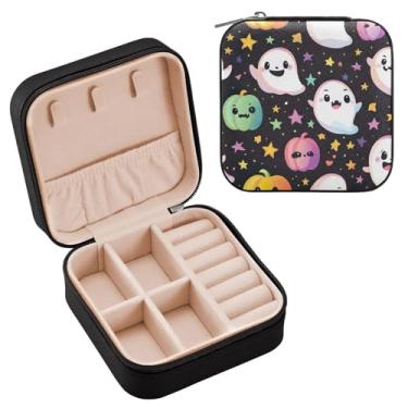 Imagem de YETTASBIN Caixa de joias de abóbora fantasma de Halloween para adolescentes, meninas, mulheres, presente de aniversário, Natal, caixa de armazenamento portátil de couro PU, mini estojo de joias de