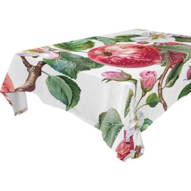 Imagem de YETTASBIN Toalha de mesa quadrada com flores de maçã, à prova d'água, resistente a rugas, lavável para piquenique, jantar, férias, cozinha, festa, decoração, 137 x 137 cm