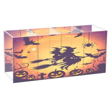Imagem de CEBUGI Porta-canetas de acrílico com 4 compartimentos, organizador de lápis transparente para bruxas, suporte de pincéis de maquiagem voando para casa, escritório, armazenamento em mesa