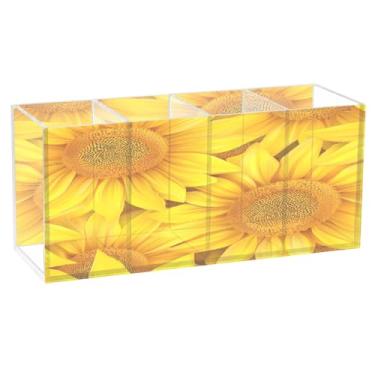 Imagem de Burbuja Porta-canetas de acrílico girassóis com 4 compartimentos, suporte de lápis transparente para pincéis de maquiagem, acessórios de mesa de escritório em casa