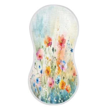 Imagem de xigua Conjunto de 4 panos abstratos de musselina de flores silvestres em aquarela para arrotos, panos super macios e absorventes, roupas de arroto de algodão, presente de chá para recém-nascidos