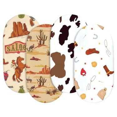 Imagem de Pacote com 4 lençóis macios para berço de bebê, para meninas, meninos, respirável, aconchegante, caubói ocidental, adequado para ampulheta, retangular oval, lençol de berço de cabeceira