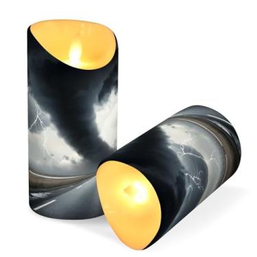 Imagem de ATTX Pacote com 2 velas pretas Tornado sem chama – 7,6 cm x 9,9 cm LED pilar velas com controle remoto e temporizador para casa, casamento, decoração de acampamento #302