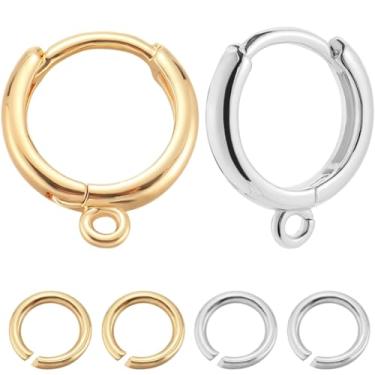 Imagem de Beebeecraft 20 peças de brincos de argola de 2 cores banhados a ouro 18 K e prata esterlina 925 redondos franceses com alavancas francesas com argolas de salto, conjunto com laço para fazer joias
