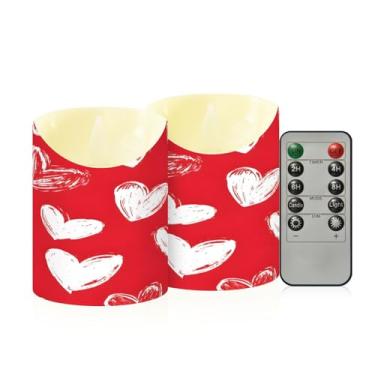 Imagem de Wassud Pacote com 2 velas de corações desenhados à mão sem chama com controle remoto, velas realistas cintilantes com temporizador, velas decorativas para Natal, casamento, festa, decoração de casa