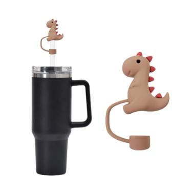 Imagem de 1 pç 10 mm Capa de canudo de silicone de dinossauro para Stanley Tumbler – Compatível com copos de 850 g e 1,134 g, topo de canudo reutilizável à prova de poeira de 1 cm