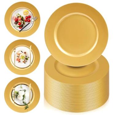 Imagem de PROY 50 peças de placas de carregamento de 33 cm a granel, carregadores dourados para prato de jantar, carregadores de mesa para mesa, casamento