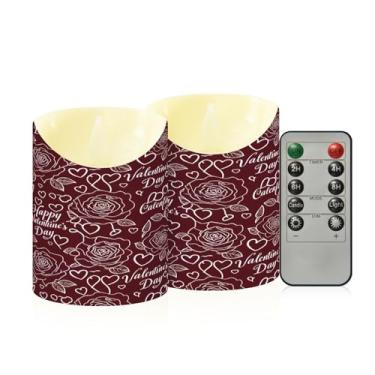 Imagem de Wassud Pacote com 2 velas line-art rosas sem chama com controle remoto, velas realistas cintilantes com temporizador, velas decorativas para Natal, casamento, festa, decoração de casa pequena