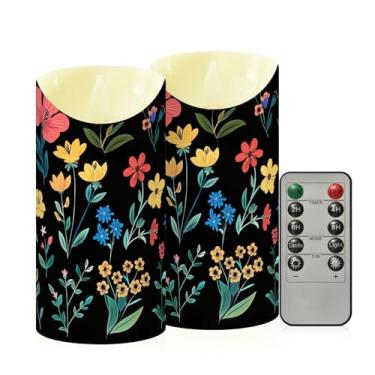 Imagem de Wassud Pacote com 2 velas de flores simples sem chama com controle remoto, velas realistas cintilantes com temporizador, velas decorativas para Natal, casamento, festa, decoração de casa média