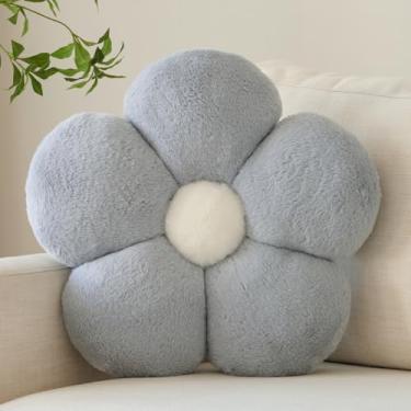 Imagem de Zlgkjk Almofadas de flores, almofada decorativa com pelúcia macia para sofá-cama, linda almofada de margarida, decoração de casa, almofada floral (cinza, 35 cm)