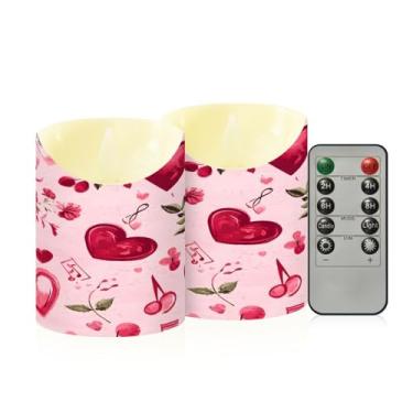 Imagem de Wassud Pacote com 2 velas sem chama de corações e folhas com controle remoto, velas realistas cintilantes com temporizador, velas decorativas para Natal, casamento, festa, decoração de casa pequena