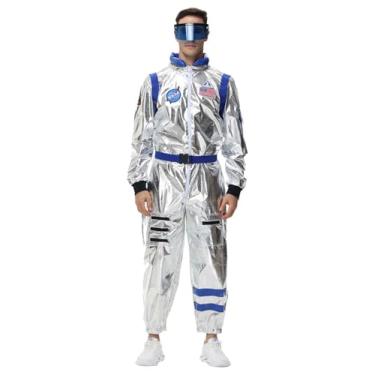 Imagem de NGOVINY Fantasia de astronauta adulto masculino prata traje espacial macacão astronauta com cinto fantasia cosplay Halloween