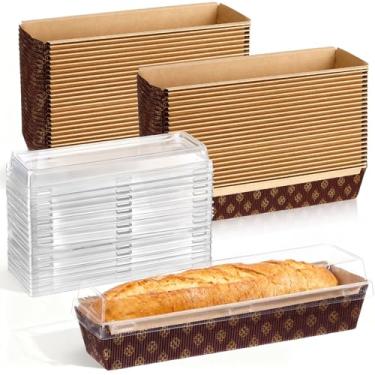 Imagem de Sabary 50 formas de papel para assar pão com tampas, formas de papel descartáveis para Natal, inverno, aniversário, bolo, pão, padaria, presentes de férias (26 x 6 x 4 cm)