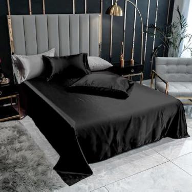 Imagem de LM Detona, Lençol Superior Casal Padrão Com 2 Fronhas Cetim Seda Brilho Cor:Preto