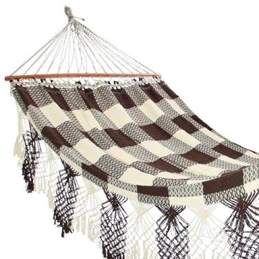 Imagem de Rede de Dormir Casal Grande com Madeira Luxo Reforçada para Descanso(Marrom e Branco)