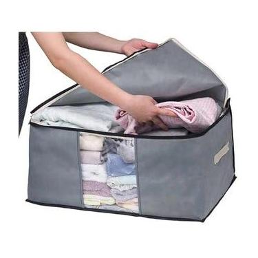 Imagem de Organizador Multiuso Zíper Marfim 30x30x15 cm - Dobrável Armário Viagem Roupas Íntimas, Tecido Respirável 15L