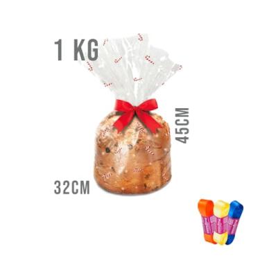 Imagem de Kit Saco Para Panetone 14x23cm 100g Com 10 Unidades E Fita Cetim Impressa 22mmx10m