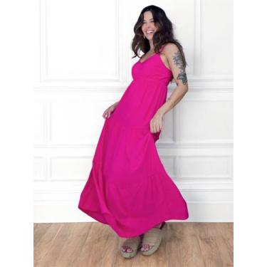 Imagem de Vestido Longo Feminino Soltinho Liso Saia Três Marias Alcinha Verão Lu