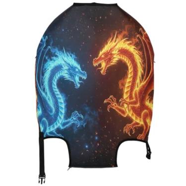 Imagem de Joisal Capas de mala para protetores de bagagem, dragões de desenho animado, azul, vermelho, capa de terno, acessórios de viagem, desenho animado Dragons Azul Vermelho, M, Fits 22-24 Inch Case, Capa