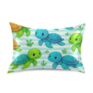 Imagem de Lindos desenhos animados tartarugas azuis verdes fronhas de cetim cool king queen travesseiro padrão chinelos impressão arte almofada cuidados com o cabelo tamanho padrão 66.0 cm x 50.8 cm