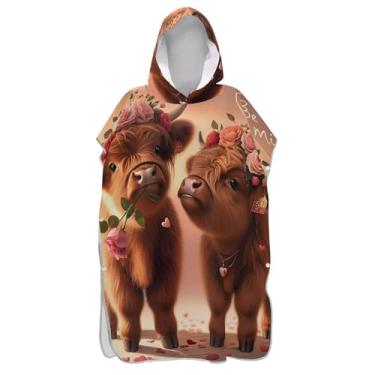Imagem de TSENQUE Poncho de surfe fofo de vaca Highland dos namorados para trocador adulto plus size masculino poncho com capuz toalha de natação