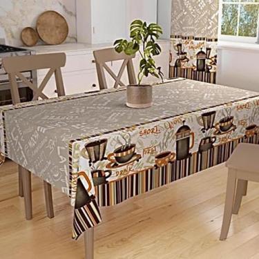 Imagem de Toalha de Mesa Retangular 4 Cadeiras Oxford Estampada – Decoração de Cozinha e Sala (Café encanto)