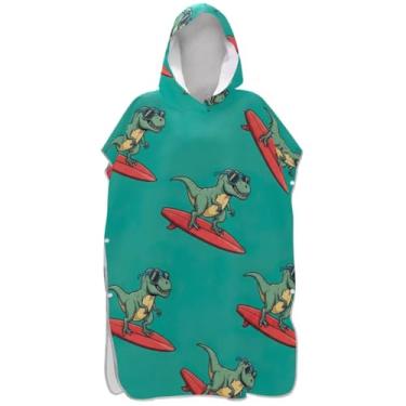 Imagem de Joisal Bonito engraçado dinossauro verde surfe poncho trocador adulto praia com capuz toalha de banho plus size masculino poncho com capuz