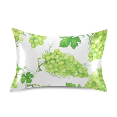 Imagem de Fronhas de cetim legais refrescantes personalizadas King Queen almofadas padrão chinelos capa de almofada macia tamanho queen 76.2 cm x 50.8 cm aquarela verde uvas branco