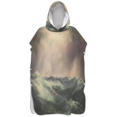 Imagem de Joisal Poncho de surf com estampa artística do mar irritado para adultos trocador absorvente ponchos adultos para mulheres toalha floral com capuz de praia