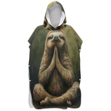 Imagem de Joisal Roupão para adultos, poncho de surfe, com capuz, toalha de praia, estampada, reutilizável, ponchos de praia para homens, preguiça engraçada