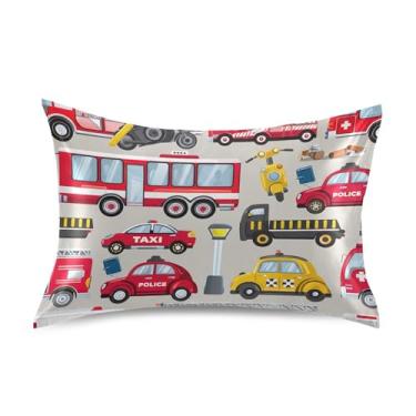 Imagem de Fronhas de cetim de carro de transporte vermelho desenho animado para impressão de arte de cabelo resfriamento padrão queen king size travesseiro macio capa de travesseiro tamanho padrão 66 cm x 50 cm