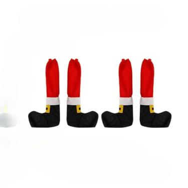 Imagem de 4 peças Decoração de Natal Feriado Conjunto de Proteção Suprimentos de Decoração Santa Mesa Cadeira Decoração Capa de Pés