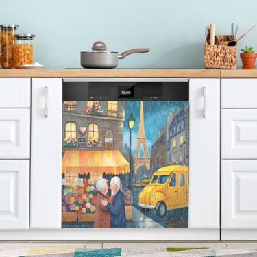 Imagem de Adesivo magnético Paris casal lava-louças impermeável envoltório geladeira adesivo magnético lava-louças 58,4 cm x 66 cm