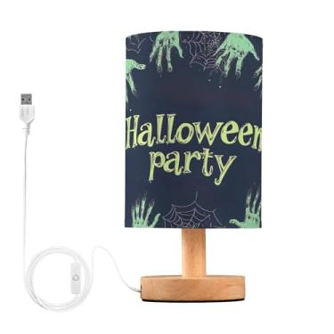 Imagem de Joisal Abajur de mesa de cabeceira para quarto de festa de Halloween com mãos de zumbi, abajur de linho, decoração de mesa de cabeceira