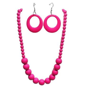 Imagem de Colar de contas redondas de acrílico colorido conjunto de joias retrô dos anos 80 neon geométrico brincos pendentes de contas grandes grandes de resina colar gargantilha para mulheres fantasia