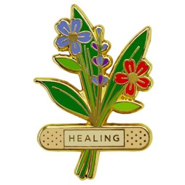 Imagem de Ficsowy Broche de esmalte curativo curativo - Broche de emblema de flor