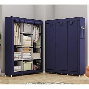 Imagem de Guarda-Roupa Dobrável Portátil com Zíper – Armário Organizacional Multifuncional para Roupas, Calçados e Acessórios(Azul Esculro,Solteiro)