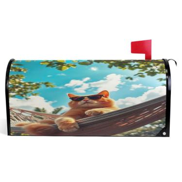 Imagem de TSENQUE Capas de caixa de correio magnéticas decorativas bonito gato laranja primavera caixa de correio envoltórios vinil férias à prova de intempéries decoração de caixa de correio tamanho grande