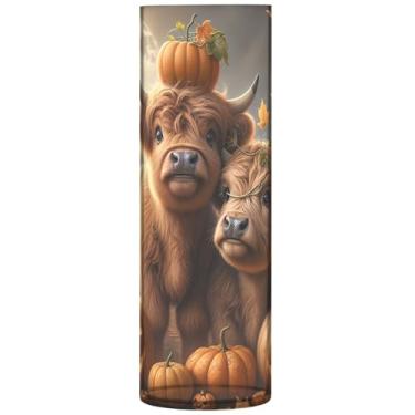 Imagem de Lindo vaso de flores de vaca Highland Halloween grande vaso de flores cilíndrica decorativo decoração de apartamento estética, 30 cm x 9,9 cm