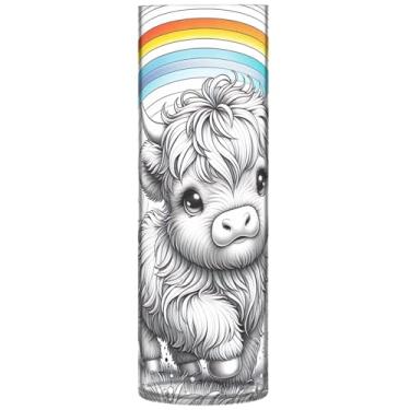 Imagem de Vasos cilíndricos fofos de vaca Highland para decoração de casa, vaso de plástico grande personalizado, decorações fofas para quarto, 30 cm x 9,9 cm