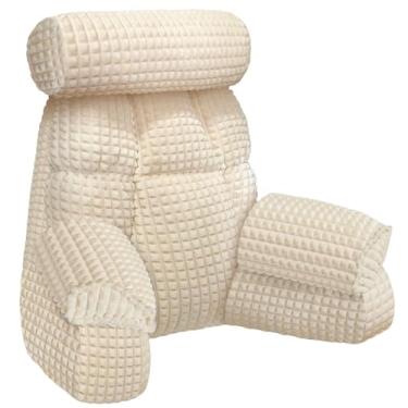 Imagem de FXXUDVNIIN Travesseiro de leitura com braços, travesseiros de cama para sentar na cama - para assistir TV, jogos, relaxar na cama ou no sofá (amarelo damasco, grande)