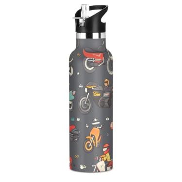 Imagem de Joisal Garrafas de água infantis de aço inoxidável de 590 ml com tampa de palha, garrafas de água esportivas isoladas para motocicletas com alça, copos infantis sem BPA