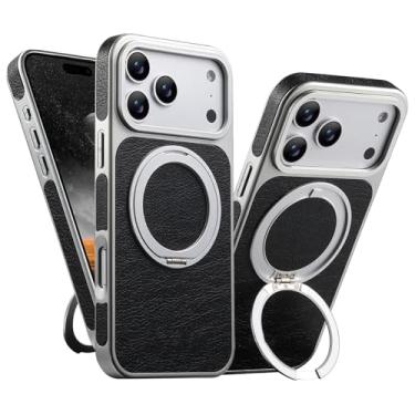 Imagem de LYJSMGZ Capa à prova de choque para iPhone 17 Pro Max/Air/17 Pro/17, suporte magnético de anel giratório de 360°, capa antirimpressão digital, suporta carregamento sem fio, preta, 17